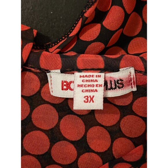 Bongo Plus 3X Red Black Dots Back Bow Sheer Blouse Office Travel Artsy Top - Picture 8 of 10